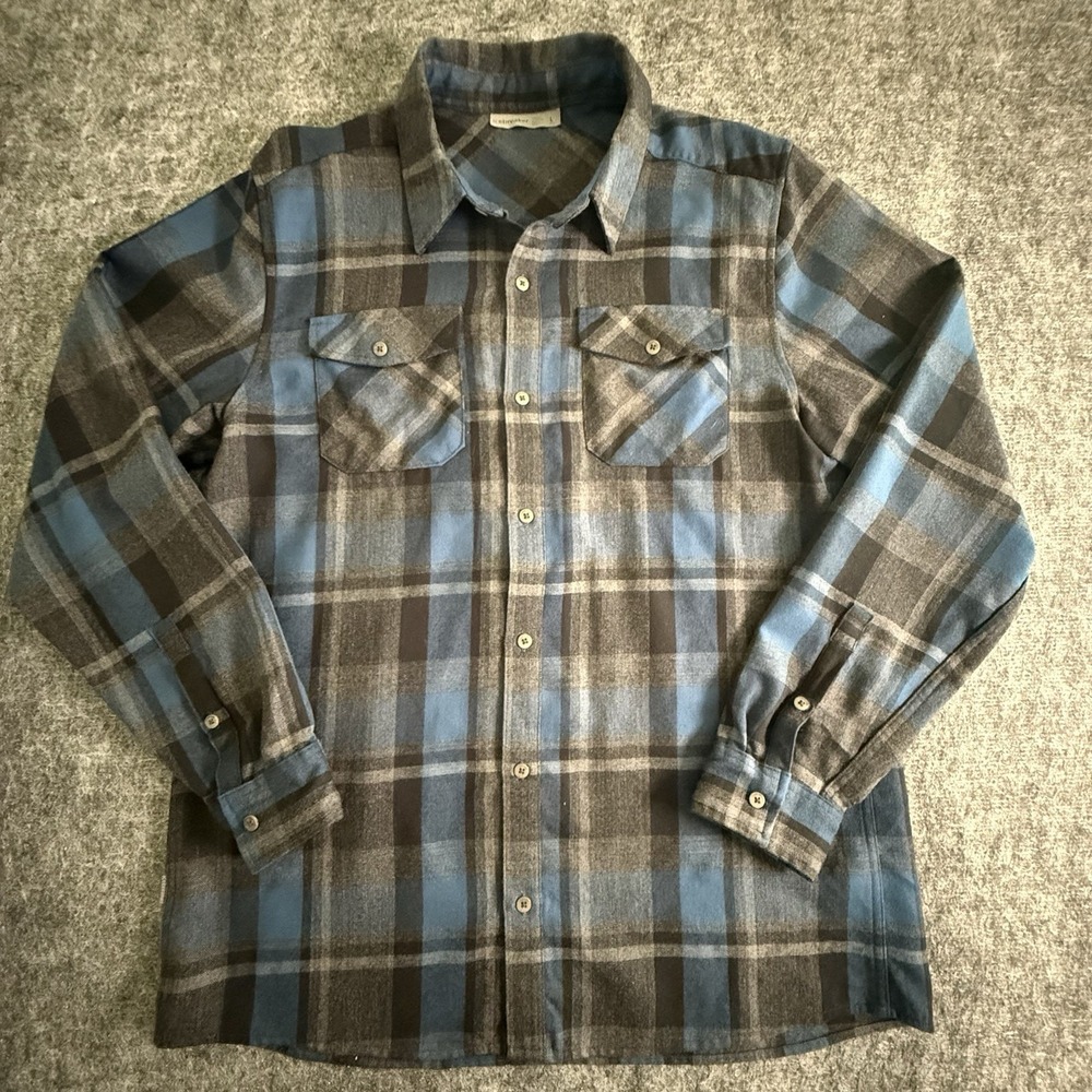 Icebreaker Men's Large Lodge Merino Wool Plaid Flannel Shirt Blue Gray